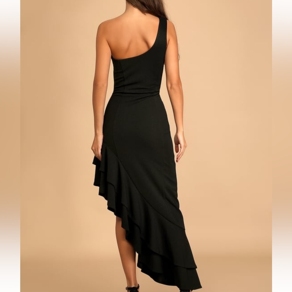 Lulu’s Black One Shoulder Ruffle Dress - Picture 2 of 2